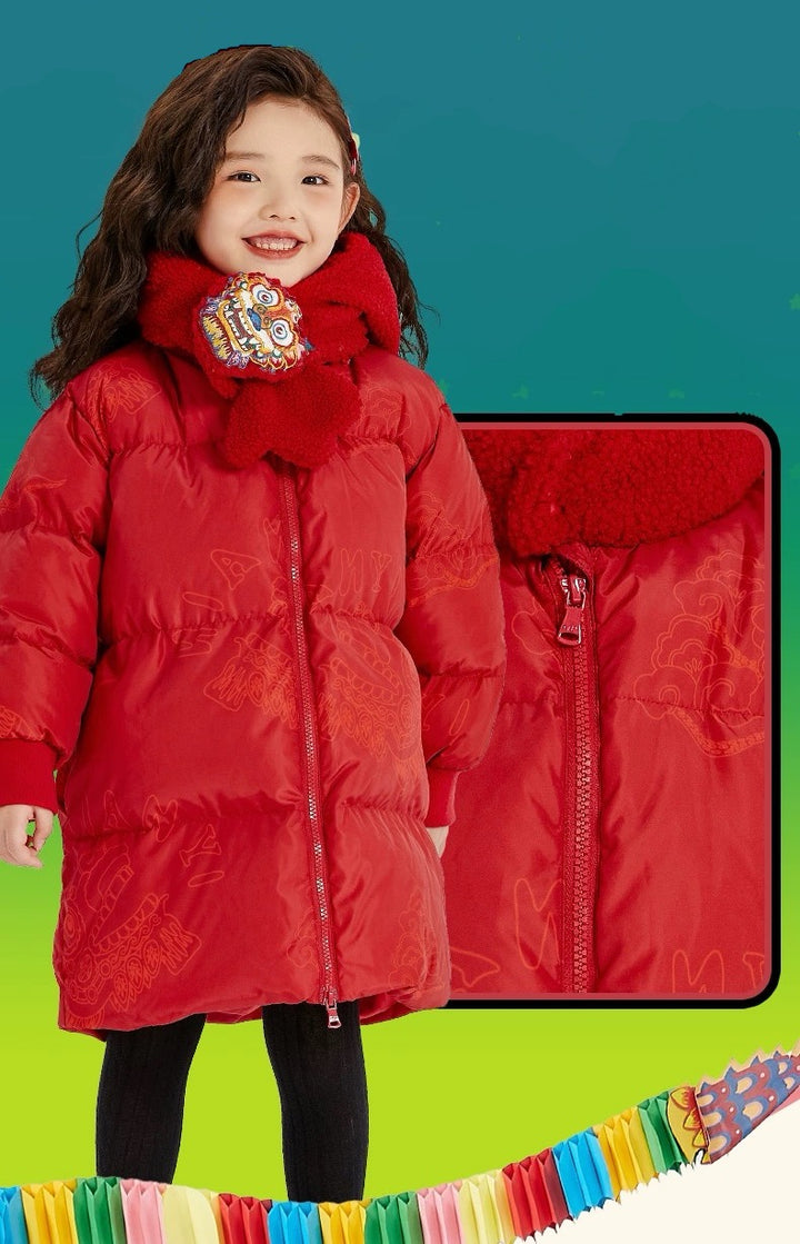 LNY RED DOWN WITH DRAGON COLLAR
