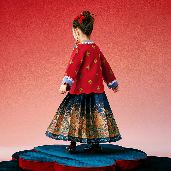 Glided Floral Chinese Pleated Skirt