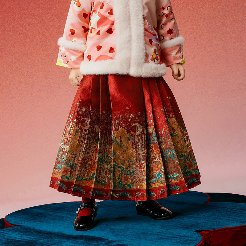 Glided Floral Chinese Pleated Skirt