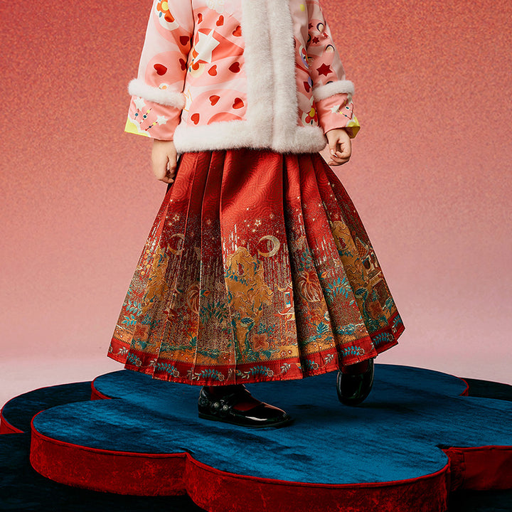 Glided Floral Chinese Pleated Skirt