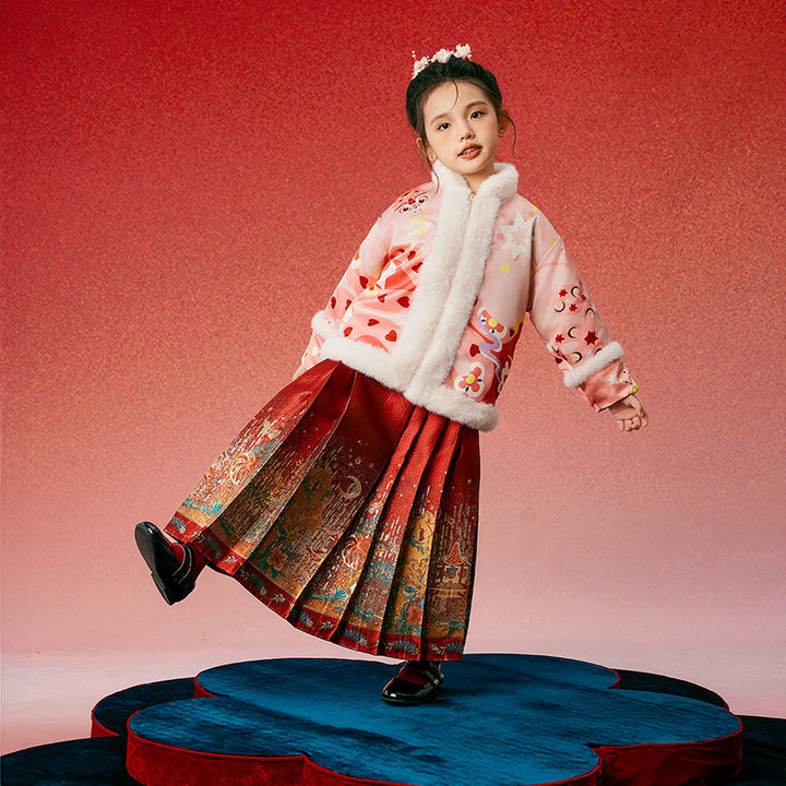 Glided Floral Chinese Pleated Skirt
