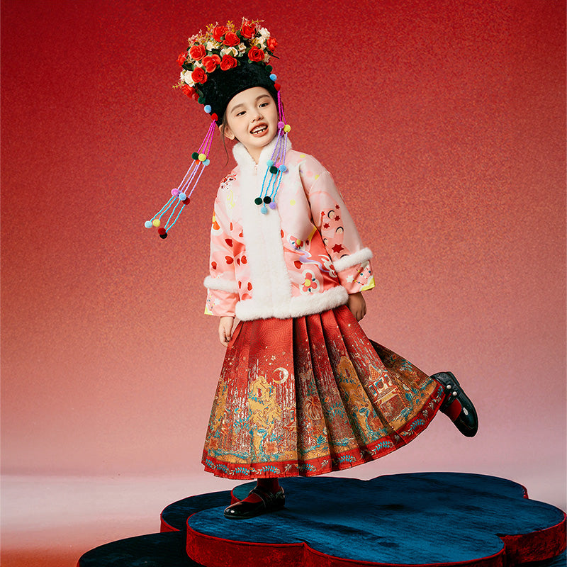 Glided Floral Chinese Pleated Skirt