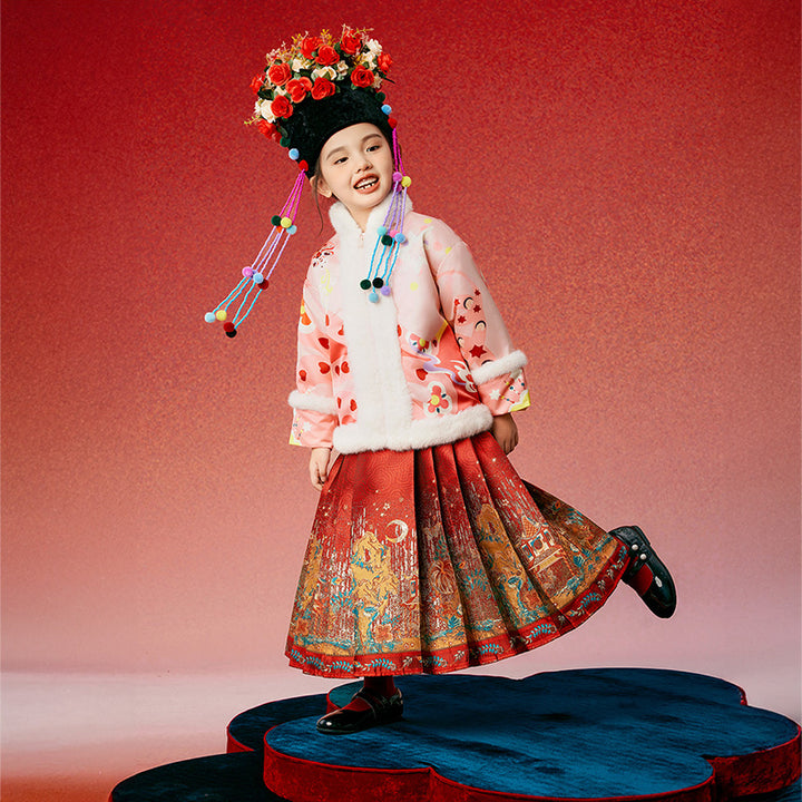 Glided Floral Chinese Pleated Skirt