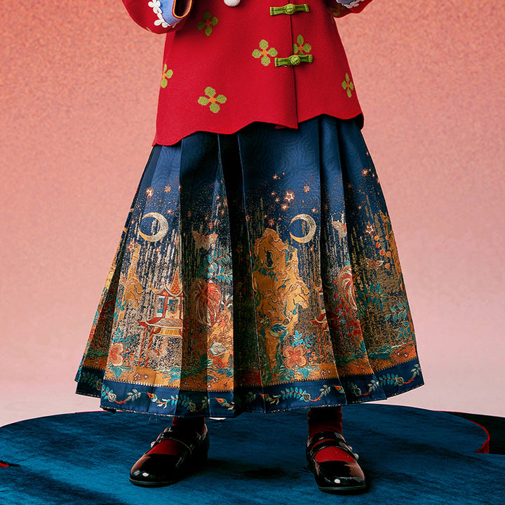 Glided Floral Chinese Pleated Skirt