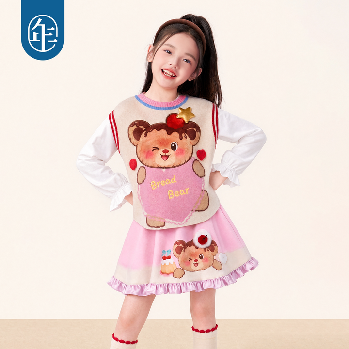 Bear Dessert Print Ruffle Mini Skirt 熊抱甜心高腰半身裙