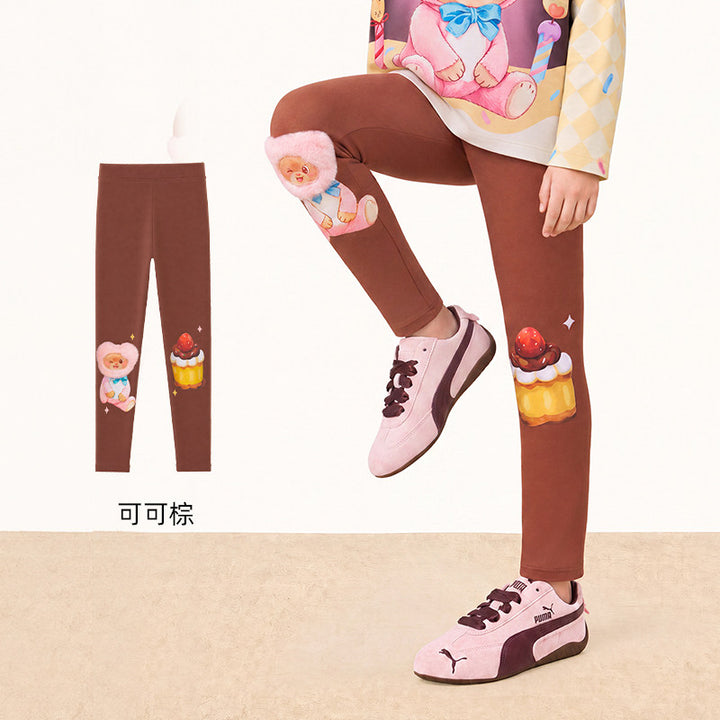 Bread Bear Plush Appliqué Leggings 熊抱甜心卡通打底裤 – Cocoa Brown 可可棕