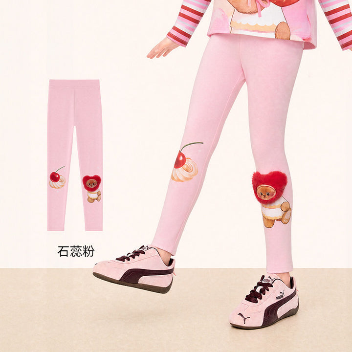 Bread Bear Plush Appliqué Leggings 熊抱甜心卡通打底裤 – Pink 石蕊粉