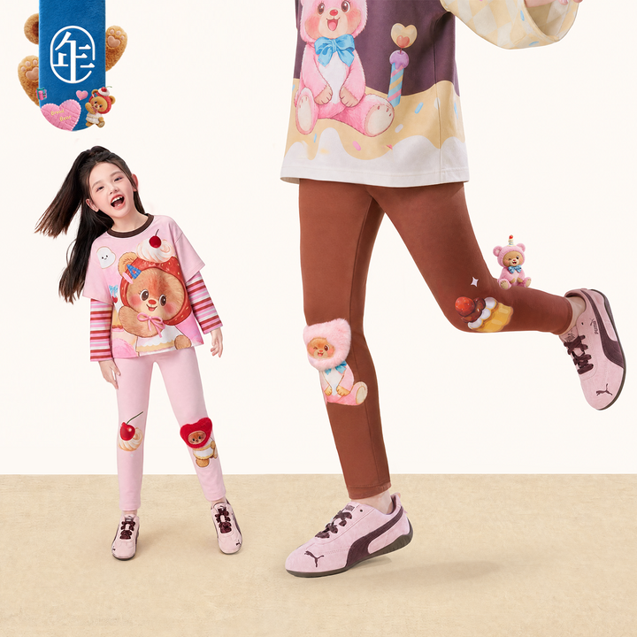 Bread Bear Plush Appliqué Leggings 熊抱甜心卡通打底裤