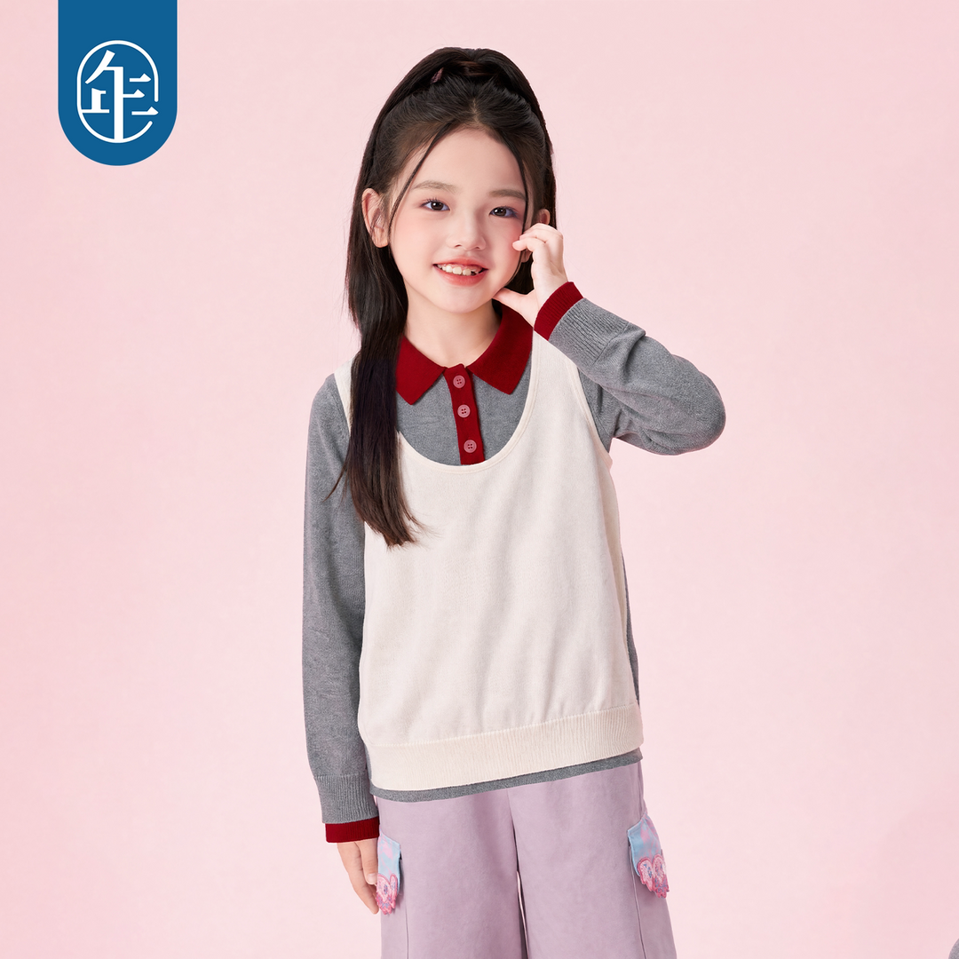 Faux Two-Piece Polo Collar Knit Sweater 假两件翻领针织毛衣