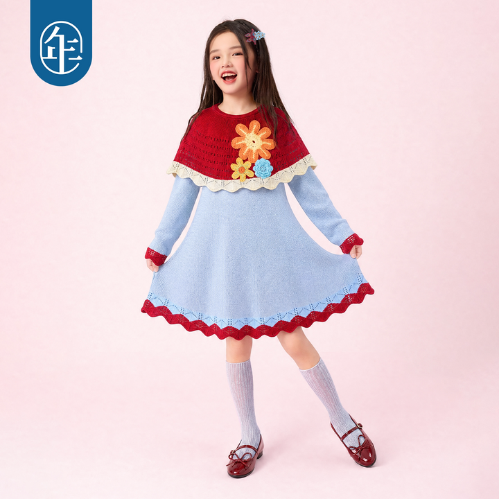 Crochet Flower Capelet Knit Dress 钩花云肩针织长裙