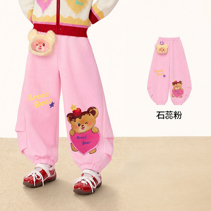 Bread Bear Jogger Pants with Plush Charm 熊抱甜心收脚长裤 – Pink 石蕊粉