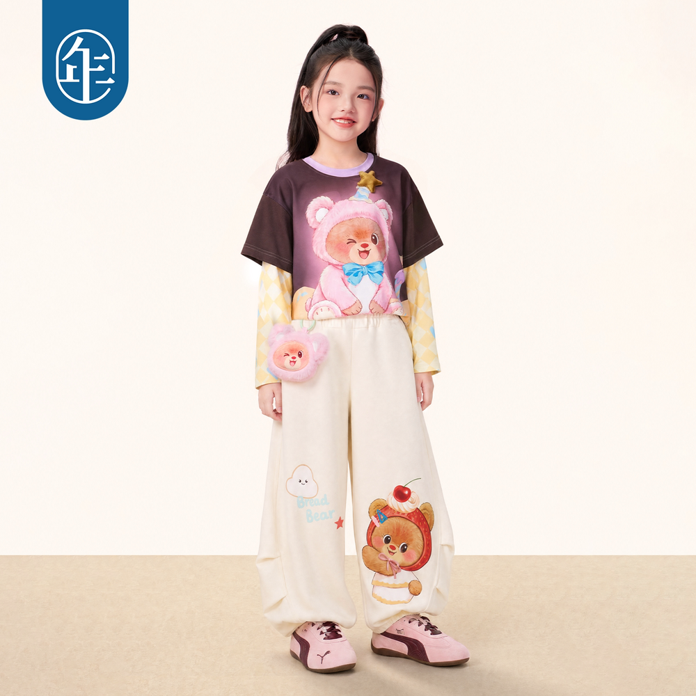 Bear Print Faux Two-Piece Long Sleeve Tee 熊抱甜心假两件长袖T恤
