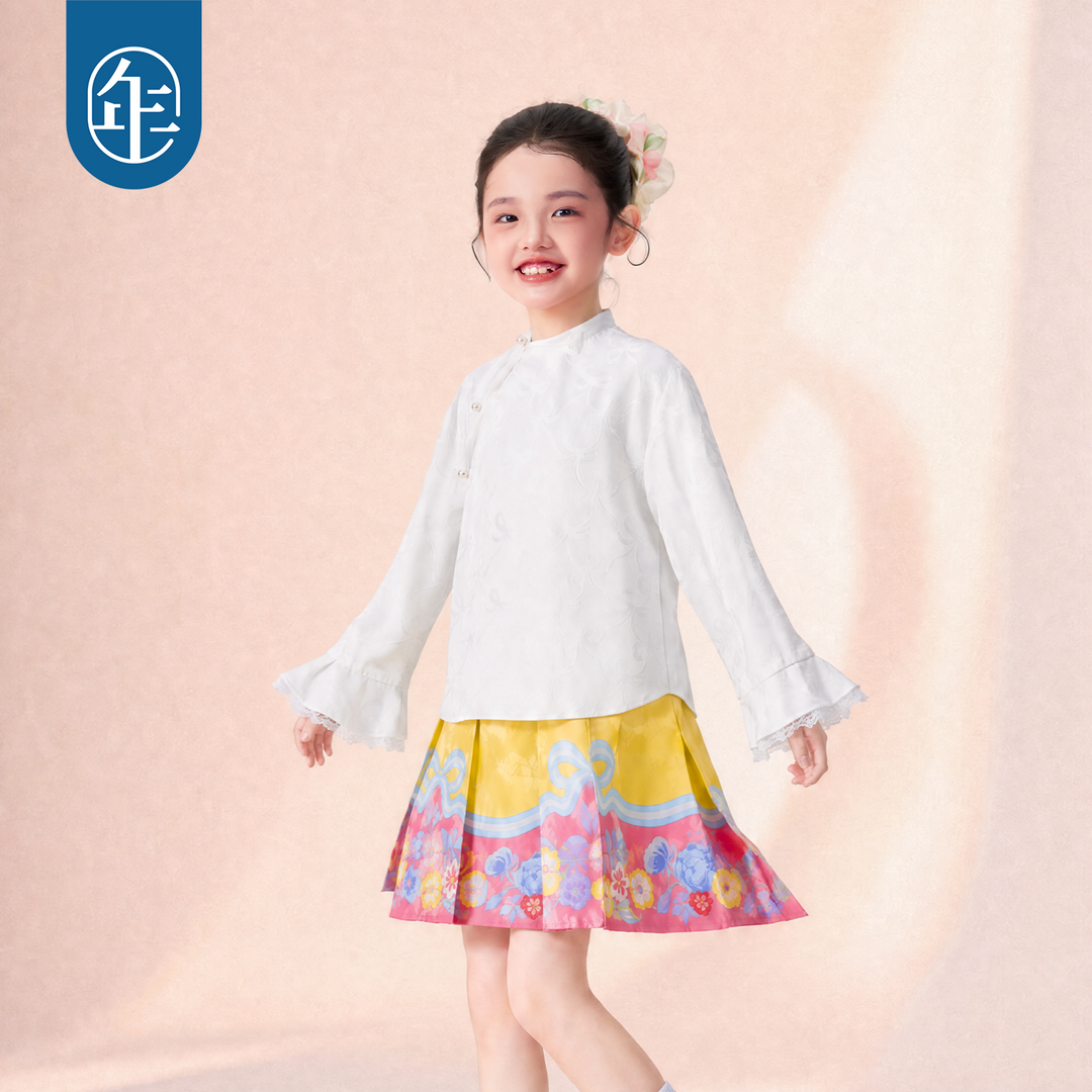 Bow Jacquard Satin Chinese-Style Blouse 蝴蝶结提花中式衬衫