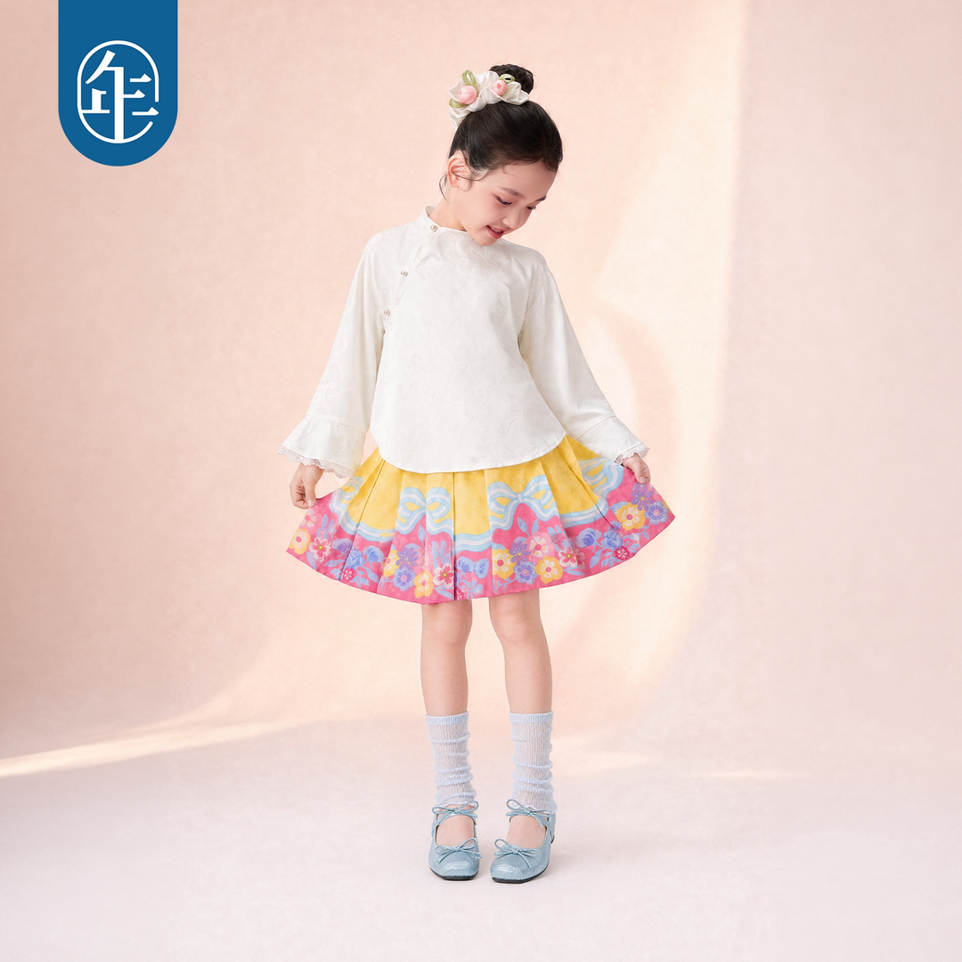 Bow Jacquard Satin Chinese-Style Blouse 蝴蝶结提花中式衬衫