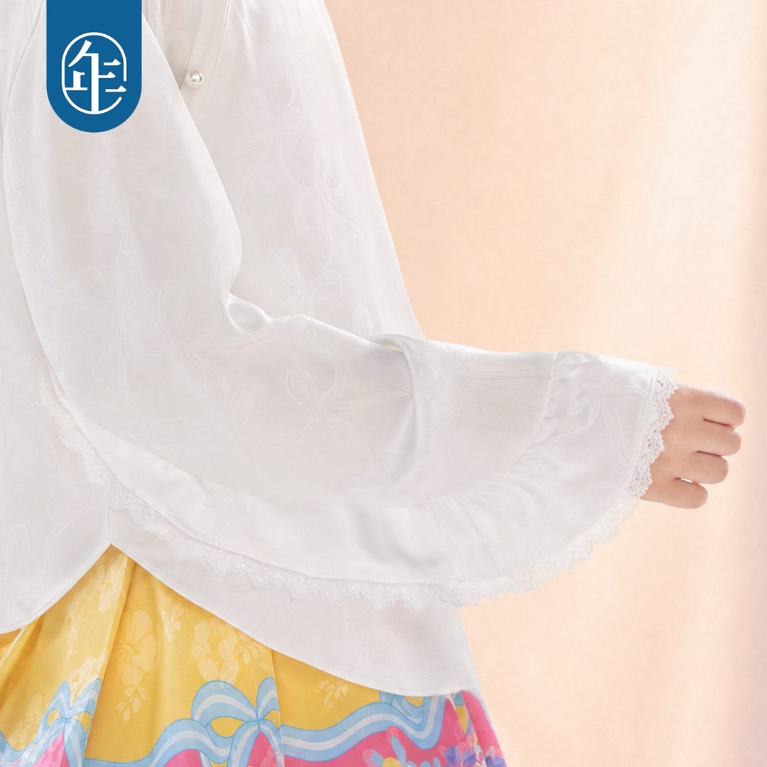 Bow Jacquard Satin Chinese-Style Blouse 蝴蝶结提花中式衬衫