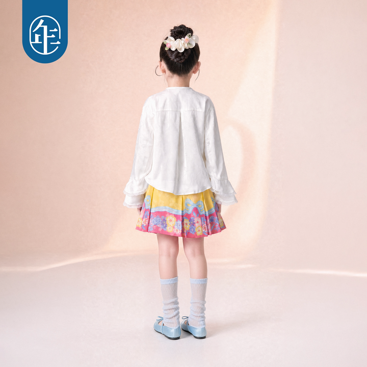 Bow Jacquard Satin Chinese-Style Blouse 蝴蝶结提花中式衬衫