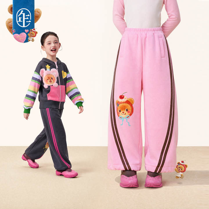 Bread Bear Striped Wide-Leg Joggers 熊抱甜心弯刀卫裤