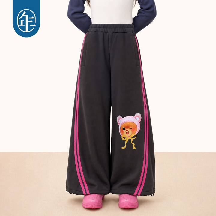 Bread Bear Striped Wide-Leg Joggers 熊抱甜心弯刀卫裤