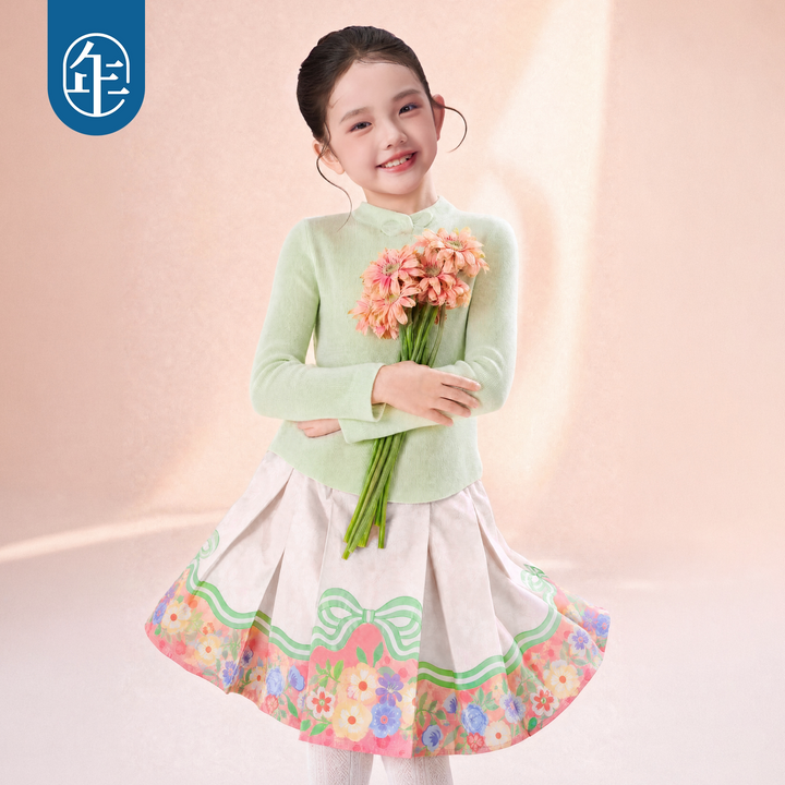 Floral Bow Pleated Mamian Mini Skirt 花朵提花马面短裙