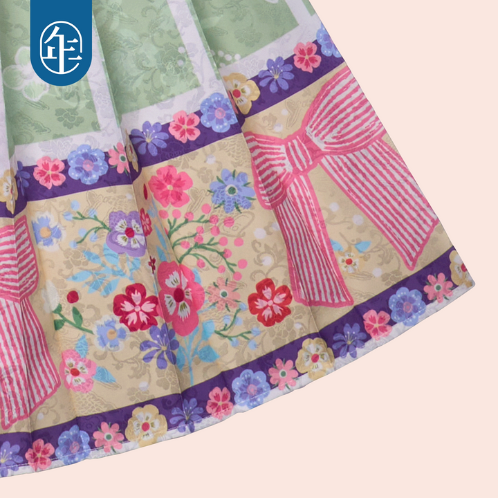 Floral Bow Print Mamian Pleated Skirt 静待花开马面裙