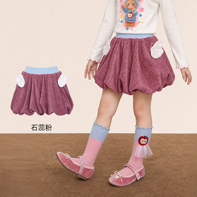 Chenille Bubble Skirt with Wing Pockets 苹果森林雪尼尔花苞短裙 – Rose Pink 石蕊粉
