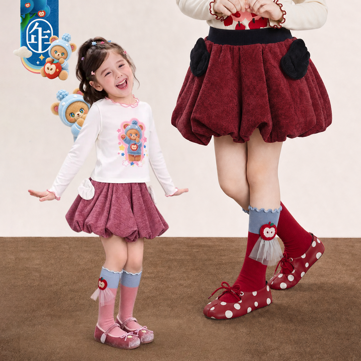 Chenille Bubble Skirt with Wing Pockets 苹果森林雪尼尔花苞短裙
