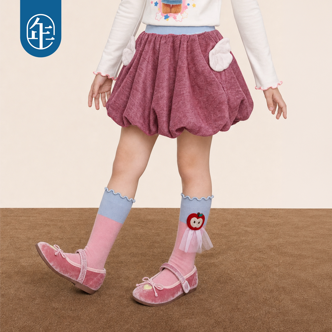 Chenille Bubble Skirt with Wing Pockets 苹果森林雪尼尔花苞短裙