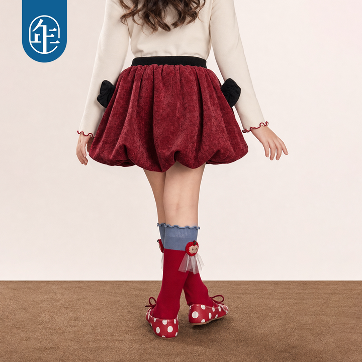 Chenille Bubble Skirt with Wing Pockets 苹果森林雪尼尔花苞短裙