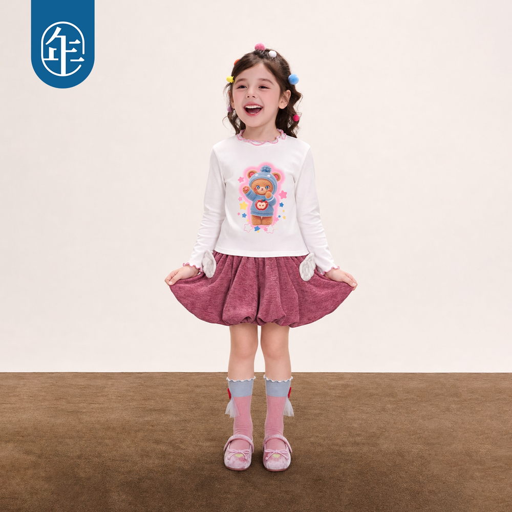 Apple Forest Ruffle-Neck Cotton Tee 苹果森林木耳边长袖T恤