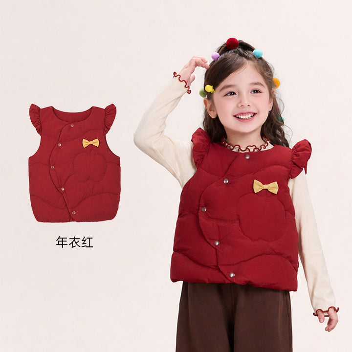 Hedgehog Flutter-Sleeve Padded Vest 苹果森林飞袖棉马甲 – Red 年衣红