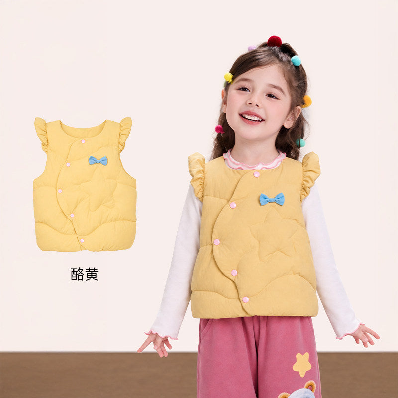 Hedgehog Flutter-Sleeve Padded Vest 苹果森林飞袖棉马甲 – Yellow 酪黄