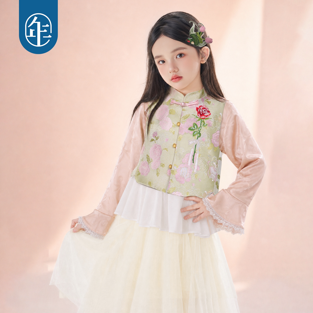 Rose Embroidered Brocade Mandarin Vest 玫瑰刺绣提花中式马甲