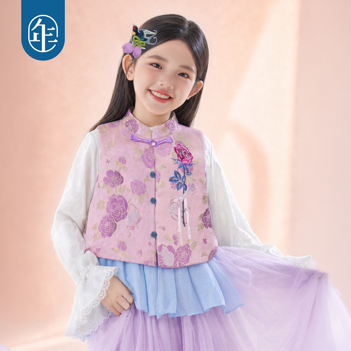 Rose Embroidered Brocade Mandarin Vest 玫瑰刺绣提花中式马甲