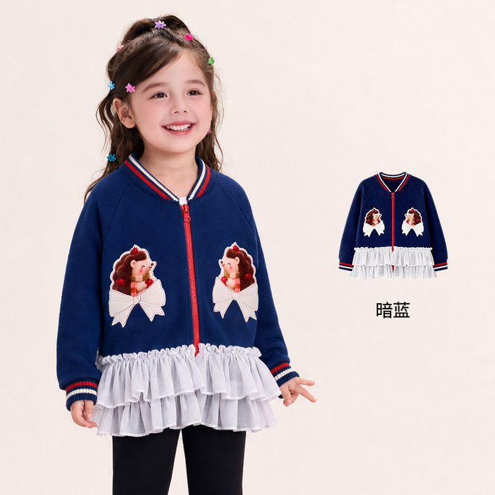 Hedgehog & Bear Tulle-Hem Knit Bomber Jacket 苹果森林纱摆针织夹克 – Navy 暗蓝