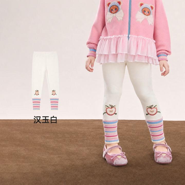 Apple Stripe-Cuff Stretch Leggings 苹果森林拼接打底裤 – Ivory 汉玉白