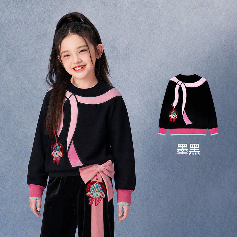 Faux-Fur Ribbon Cotton Sweater 真羊气蝴蝶结毛衣 – Black 墨黑
