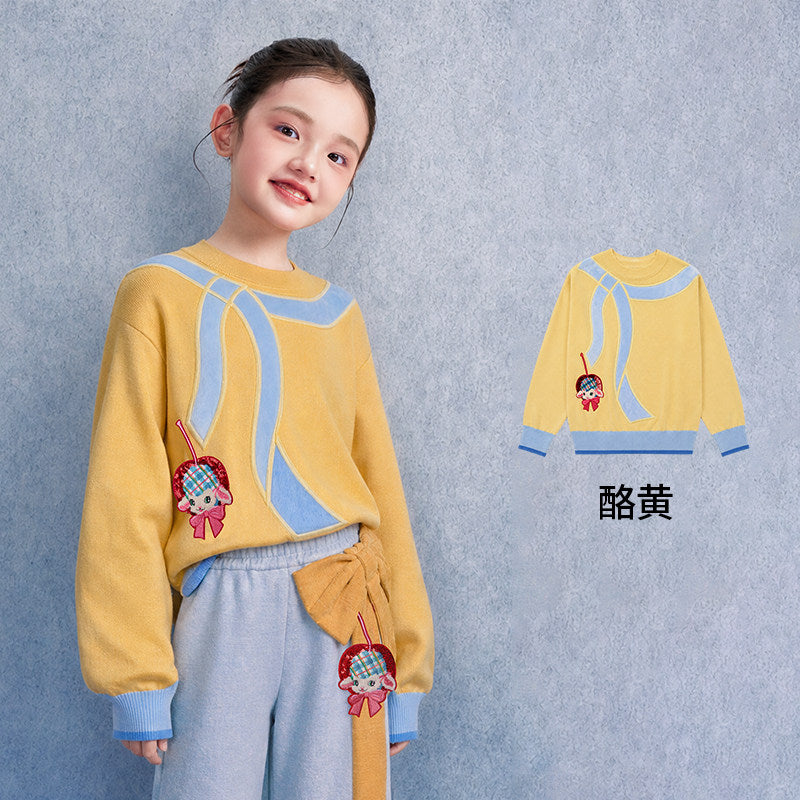 Faux-Fur Ribbon Cotton Sweater 真羊气蝴蝶结毛衣 – Butter Yellow 酪黄