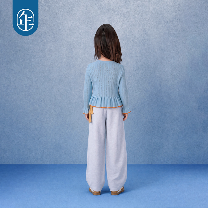 Bow Ruffle-Hem Pointelle Knit Sweater 福福有礼蝴蝶结荷叶边毛衣