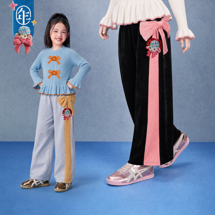 Lamb Bow Fleece-Lined Wide-Leg Pants 小羊蝴蝶结加绒阔腿裤