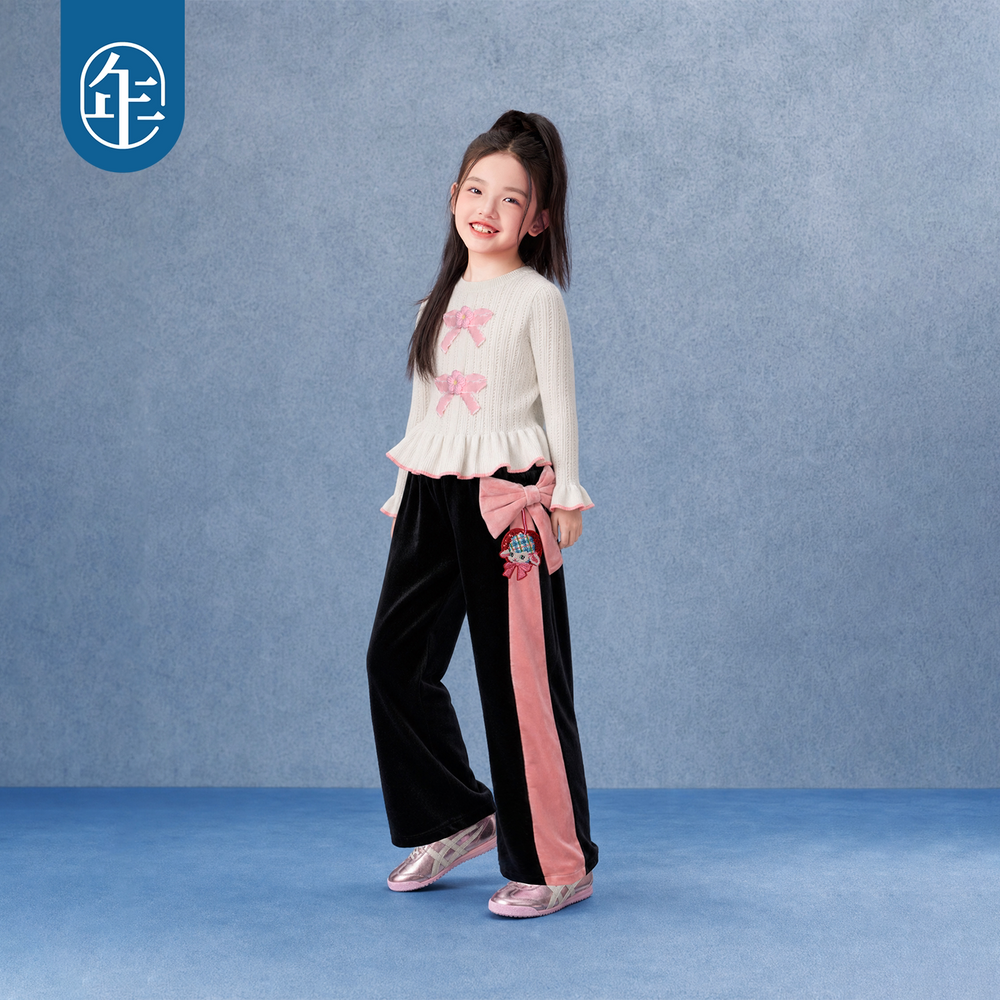 Lamb Bow Fleece-Lined Wide-Leg Pants 小羊蝴蝶结加绒阔腿裤
