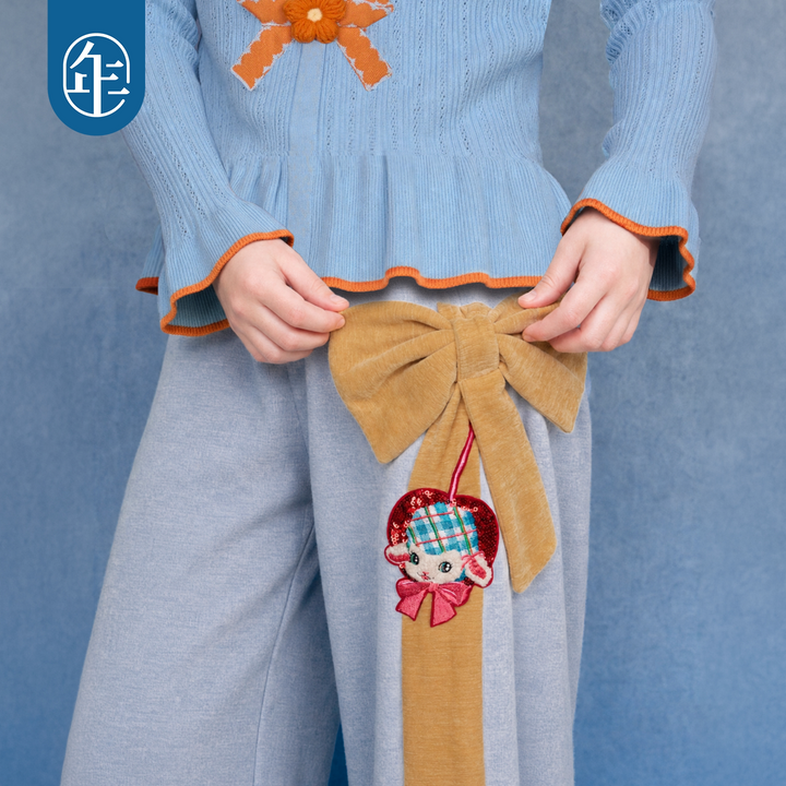 Lamb Bow Fleece-Lined Wide-Leg Pants 小羊蝴蝶结加绒阔腿裤