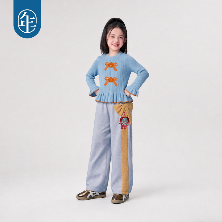 Lamb Bow Fleece-Lined Wide-Leg Pants 小羊蝴蝶结加绒阔腿裤