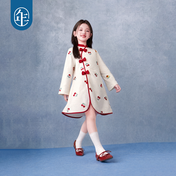 Cherry Embroidered Jacquard Bow Qipao Dress 瑞瑞有礼樱桃旗袍