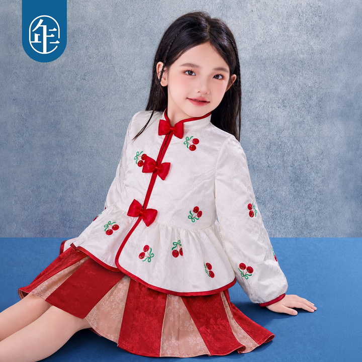 Cherry Embroidered Padded Peplum Jacket 樱桃刺绣夹棉中式外套
