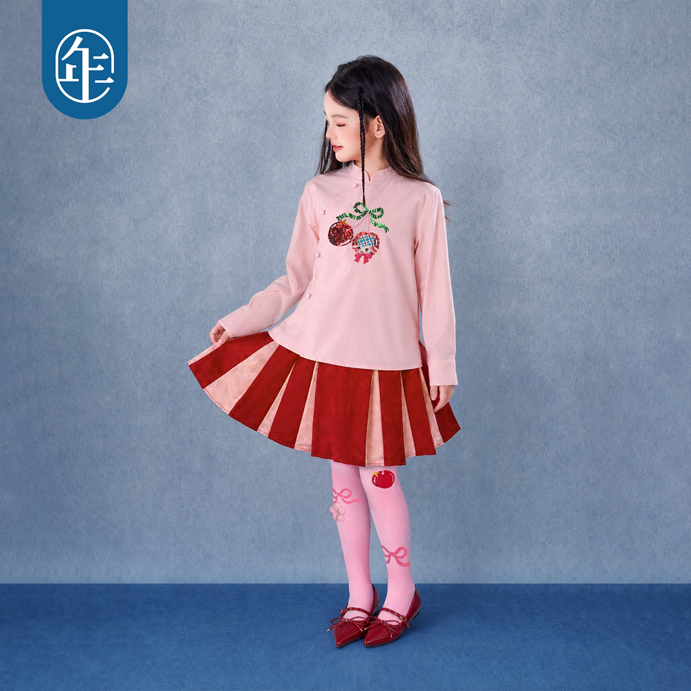 Cherry Lamb Sequin Mandarin Shirt 樱桃小羊立领衬衫