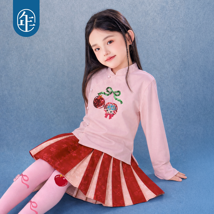 Cherry Lamb Sequin Mandarin Shirt 樱桃小羊立领衬衫