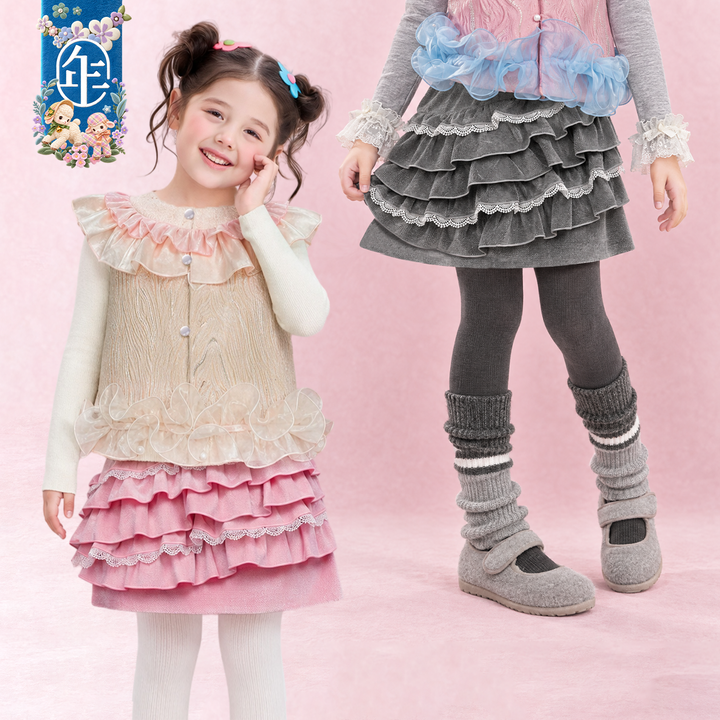 Tiered Lace Ruffle Velvet Skirt 公主蕾丝蛋糕短裙