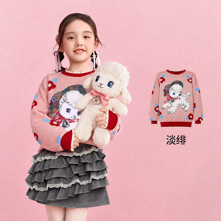 Lamb Flower Jacquard Cotton Sweater 真羊气花花毛衣 – Pink 淡绯