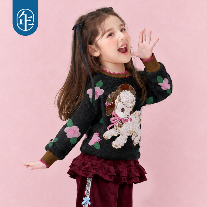 Lamb Flower Jacquard Cotton Sweater 真羊气花花毛衣