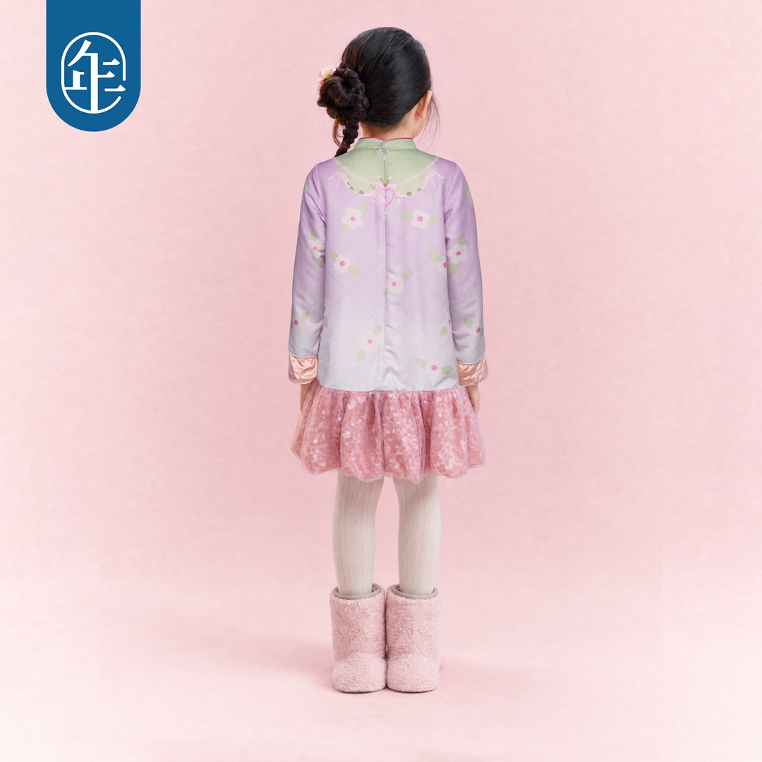 Lamb Print Fleece-Lined Qipao Dress 真羊气绒里旗袍连衣裙